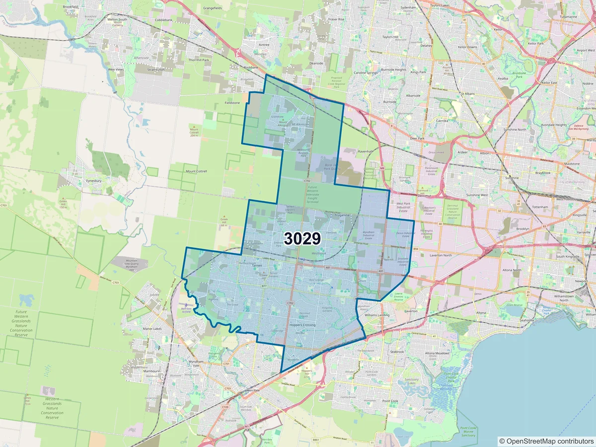 Map of postcode 3029 — Tarneit, VIC, Australia