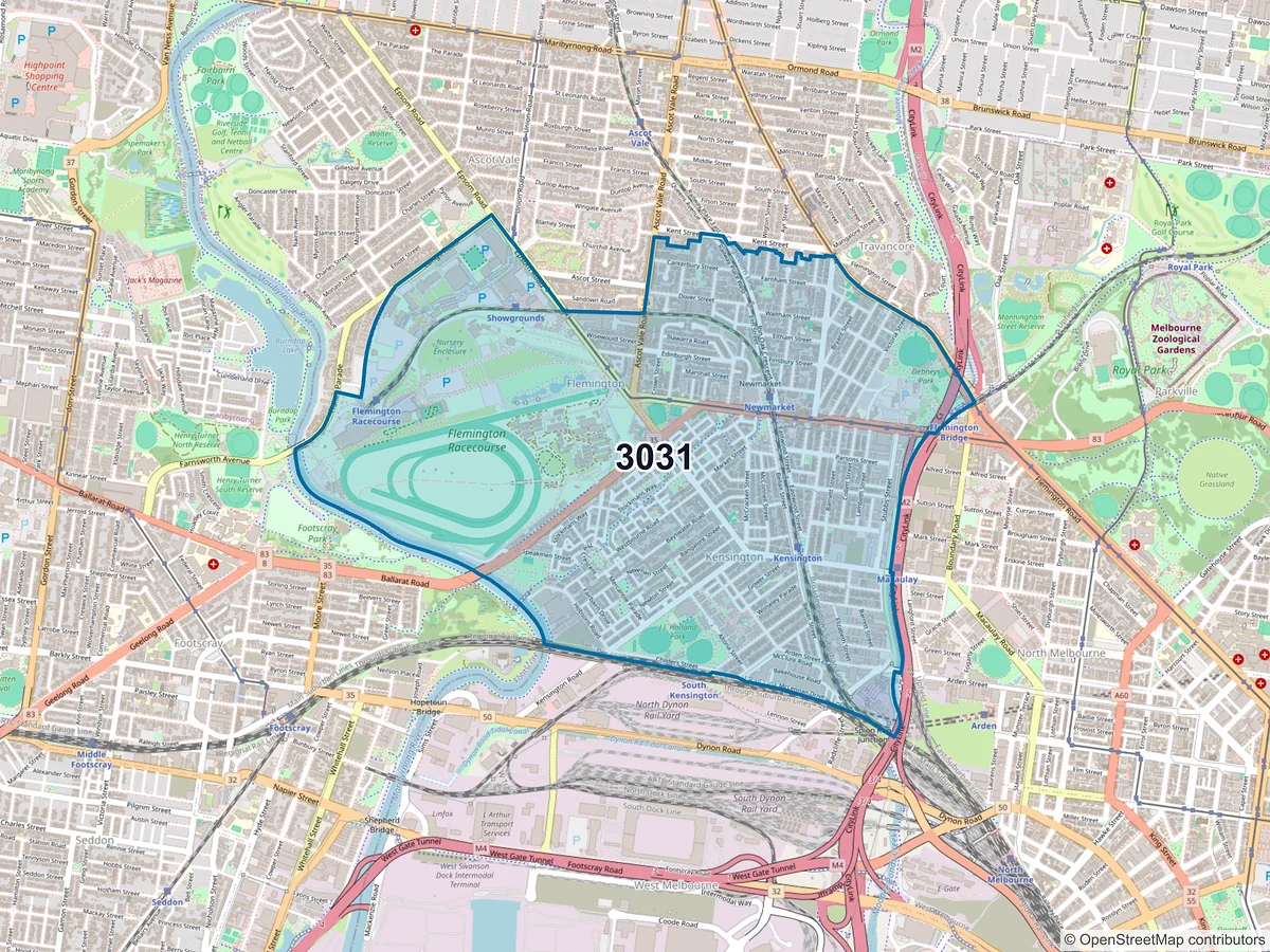 Map of postcode 3031 — Kensington, VIC, Australia