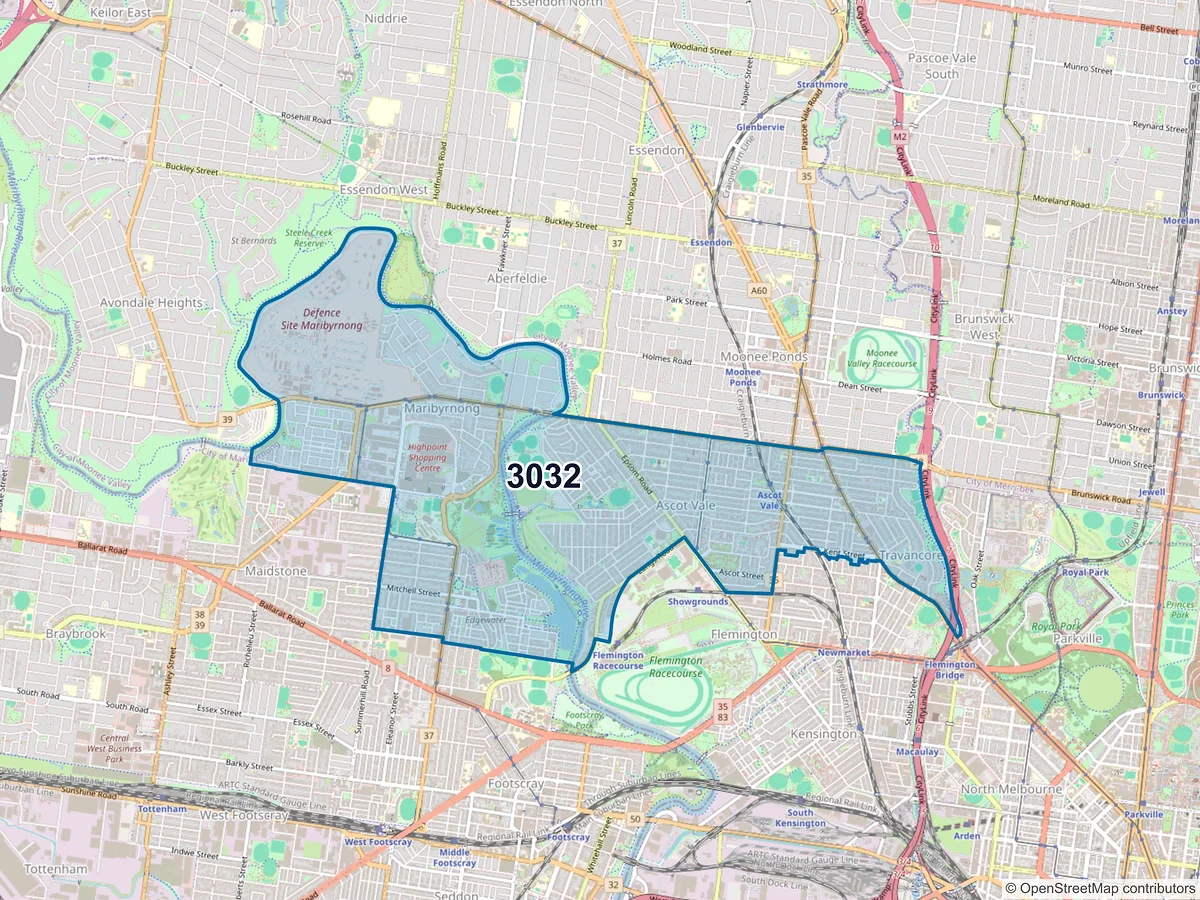 Map of postcode 3032 — Ascot Vale, VIC, Australia