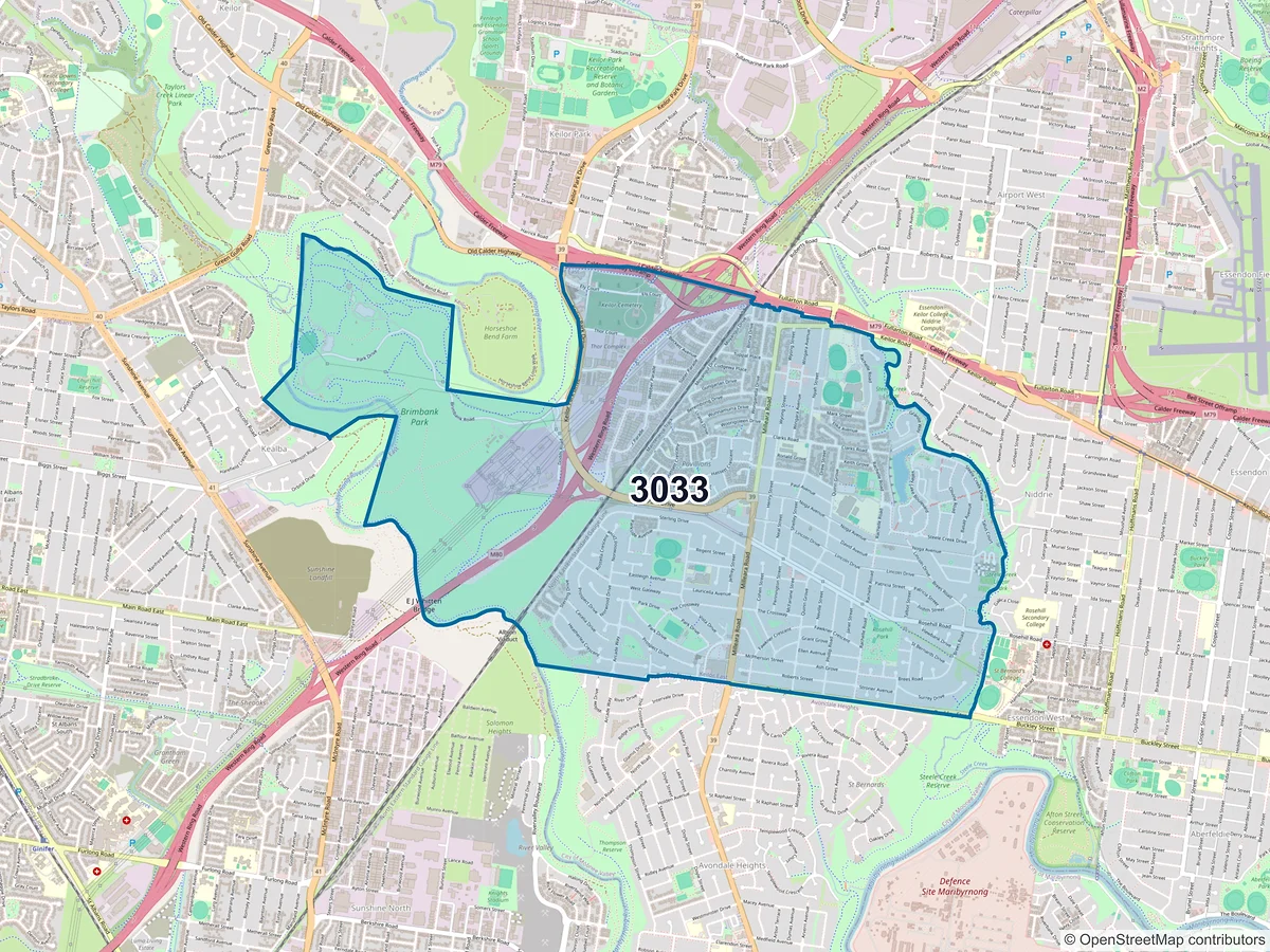 Map of postcode 3033 — Keilor East, VIC, Australia