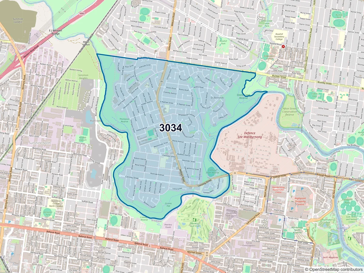 Map of postcode 3034 — Avondale Heights, VIC, Australia