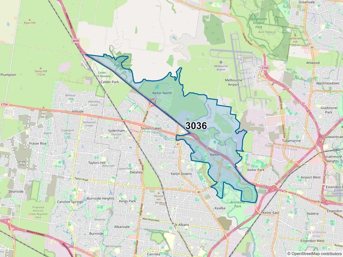 Map of postcode 3036 — Keilor, VIC, Australia