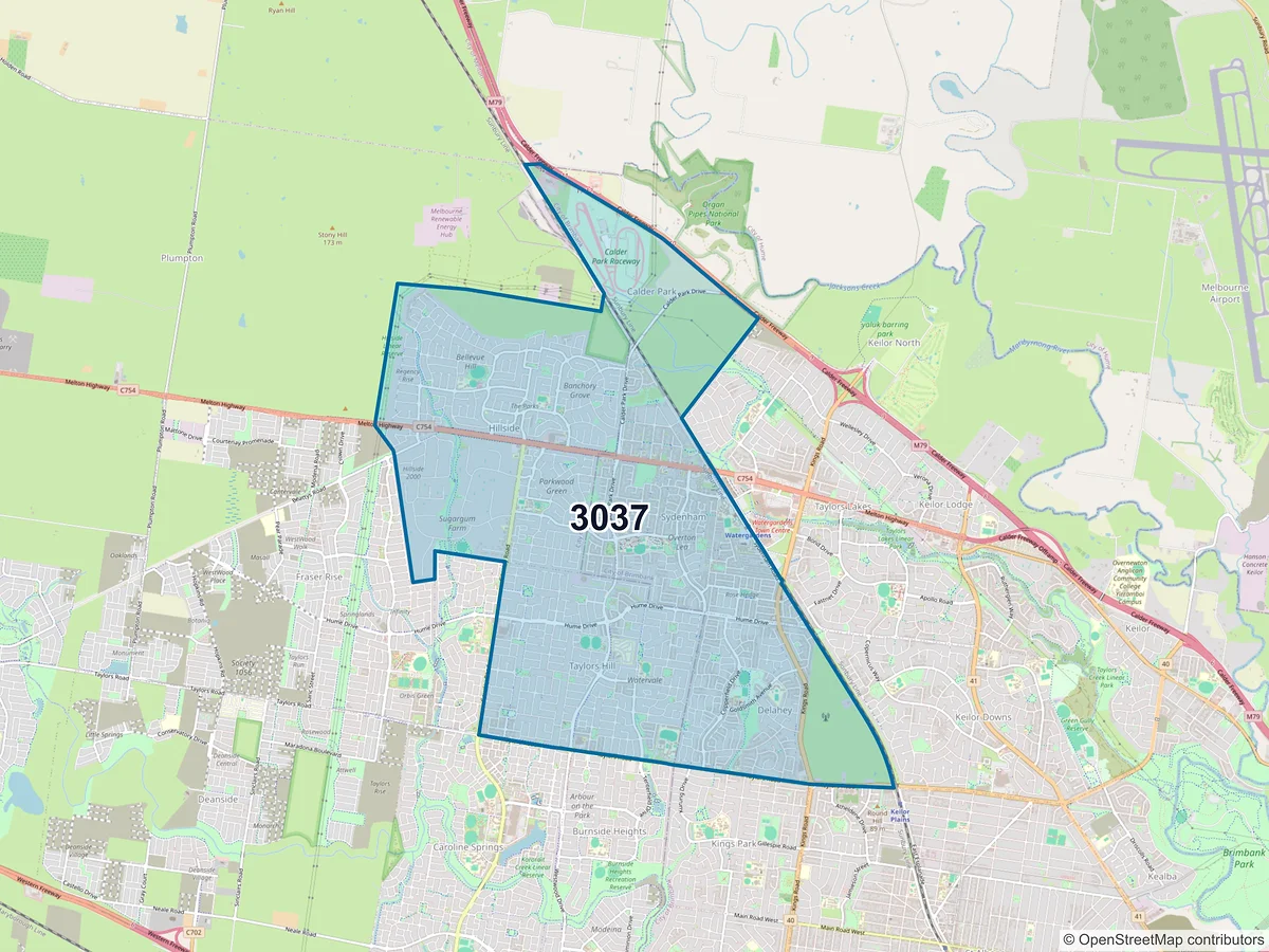 Map of postcode 3037 — Hillside, VIC, Australia