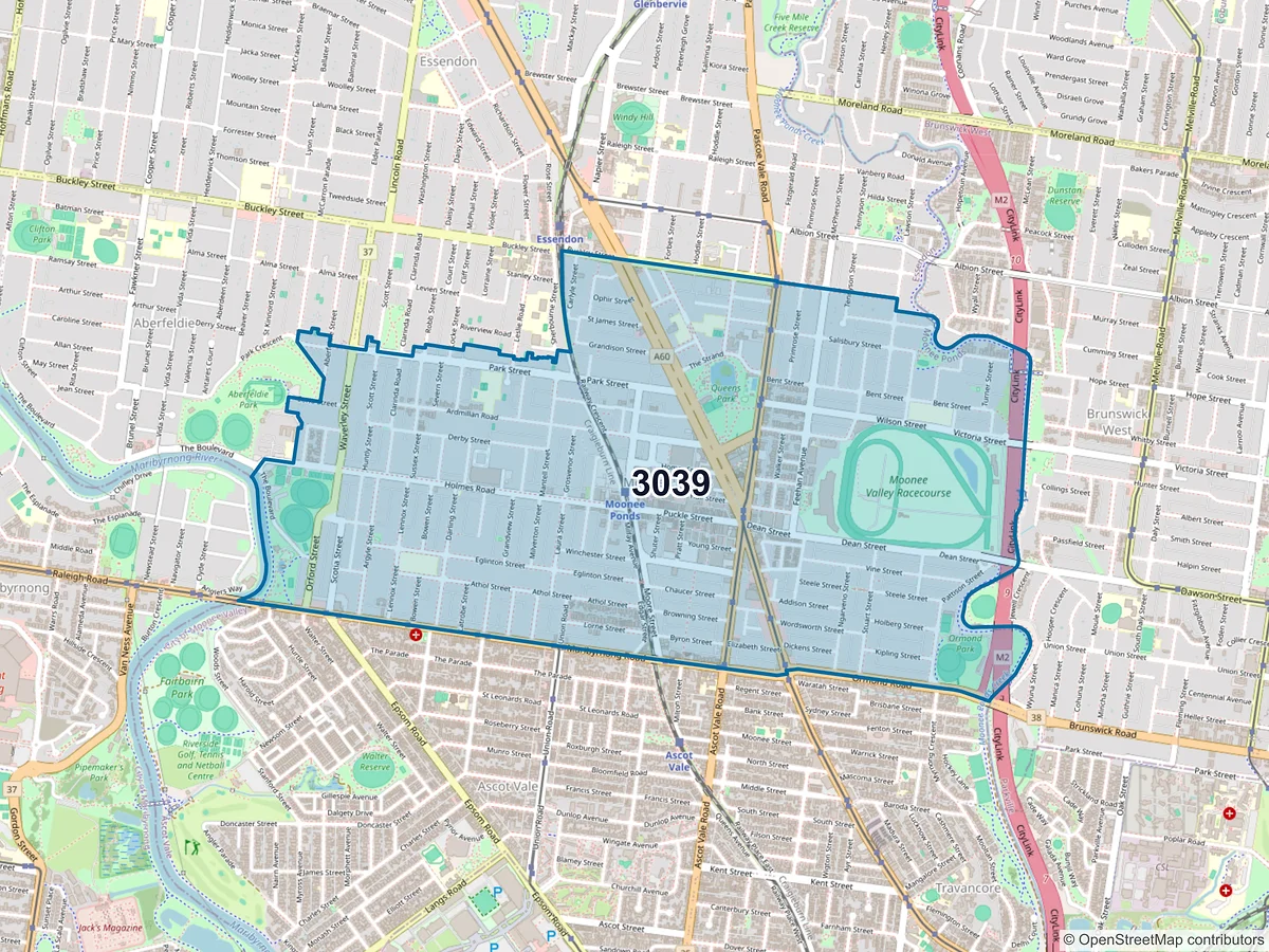 Map of postcode 3039 — Moonee Ponds, VIC, Australia