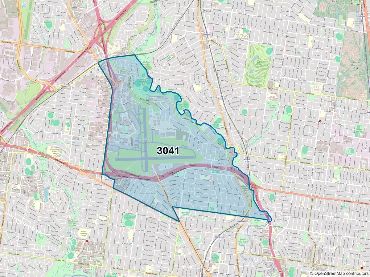 Map of postcode 3041 — Strathmore, VIC, Australia