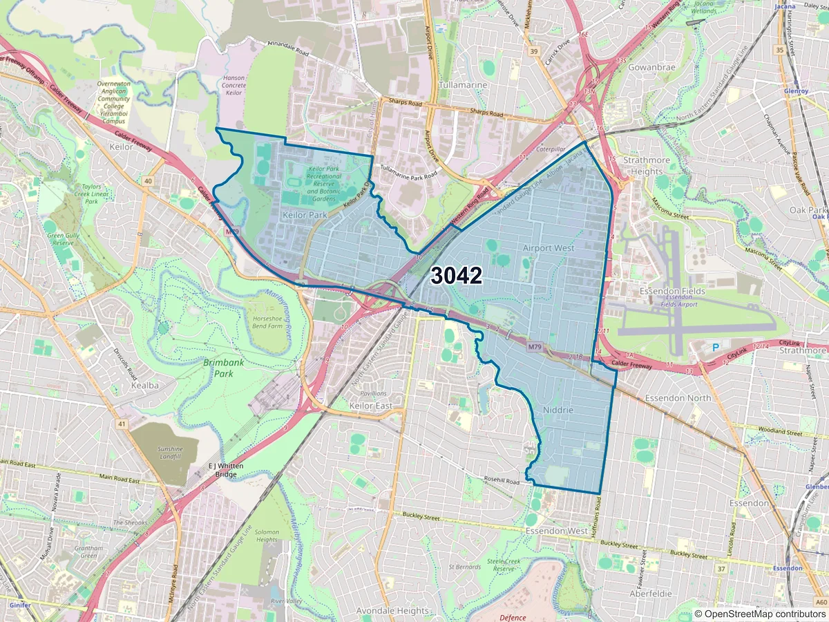 Map of postcode 3042 — Airport West, VIC, Australia