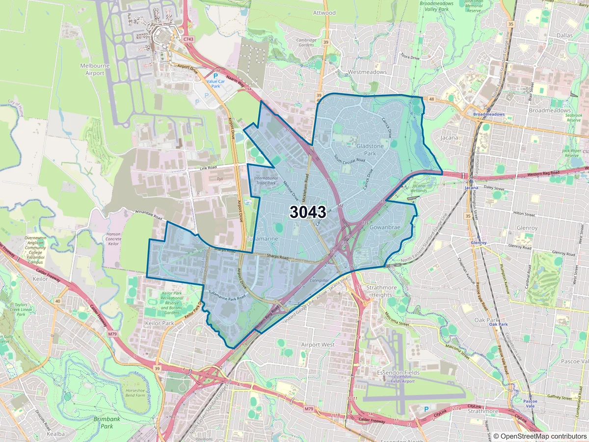 Map of postcode 3043 — Tullamarine, VIC, Australia