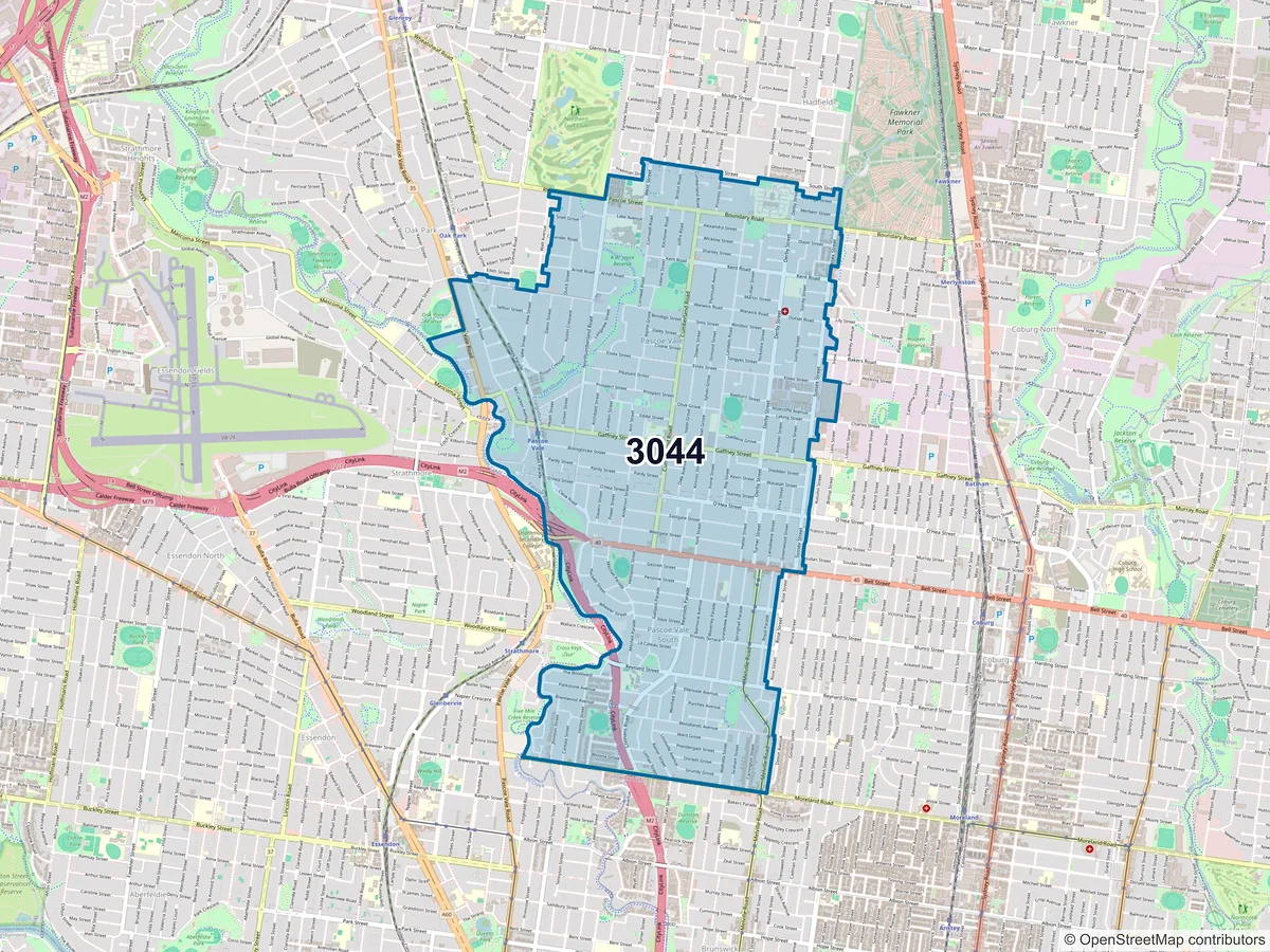 Map of postcode 3044 — Pascoe Vale, VIC, Australia