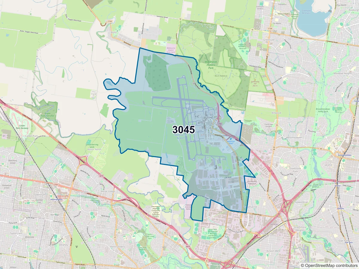 Map of postcode 3045 — Melbourne Airport, VIC, Australia