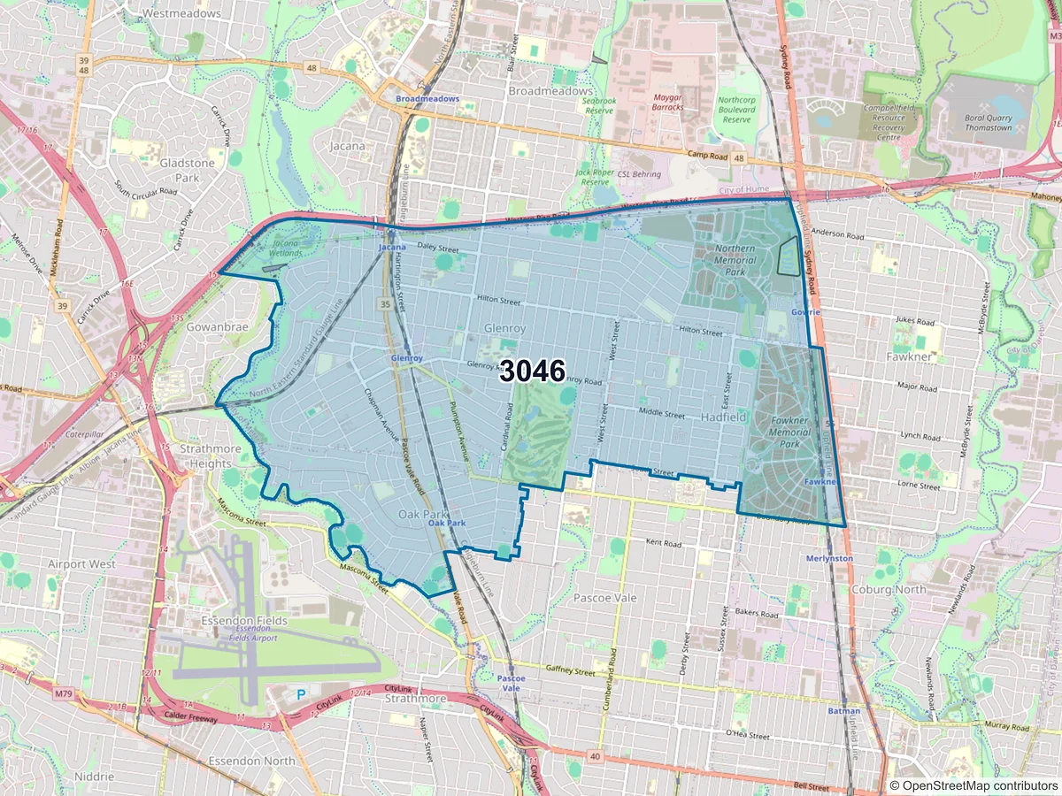Map of postcode 3046 — Glenroy, VIC, Australia