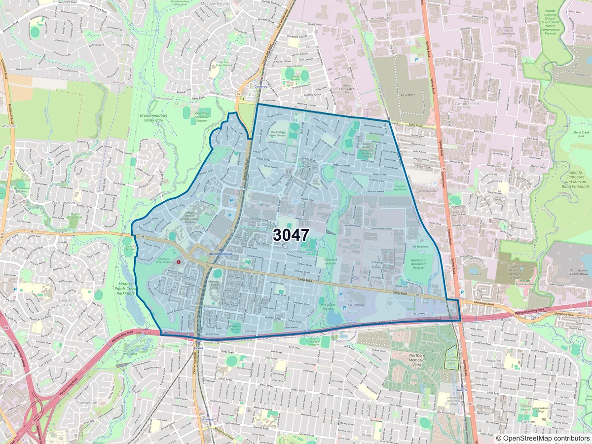Map of postcode 3047 — Broadmeadows, VIC, Australia