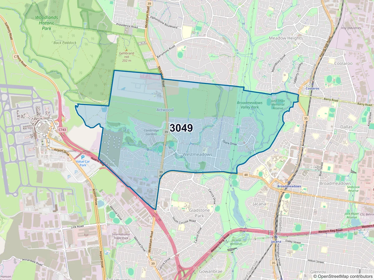 Map of postcode 3049 — Westmeadows, VIC, Australia