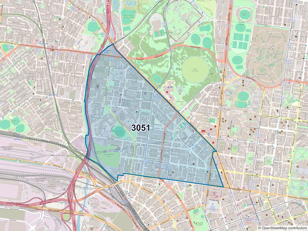Map of postcode 3051 — North Melbourne, VIC, Australia