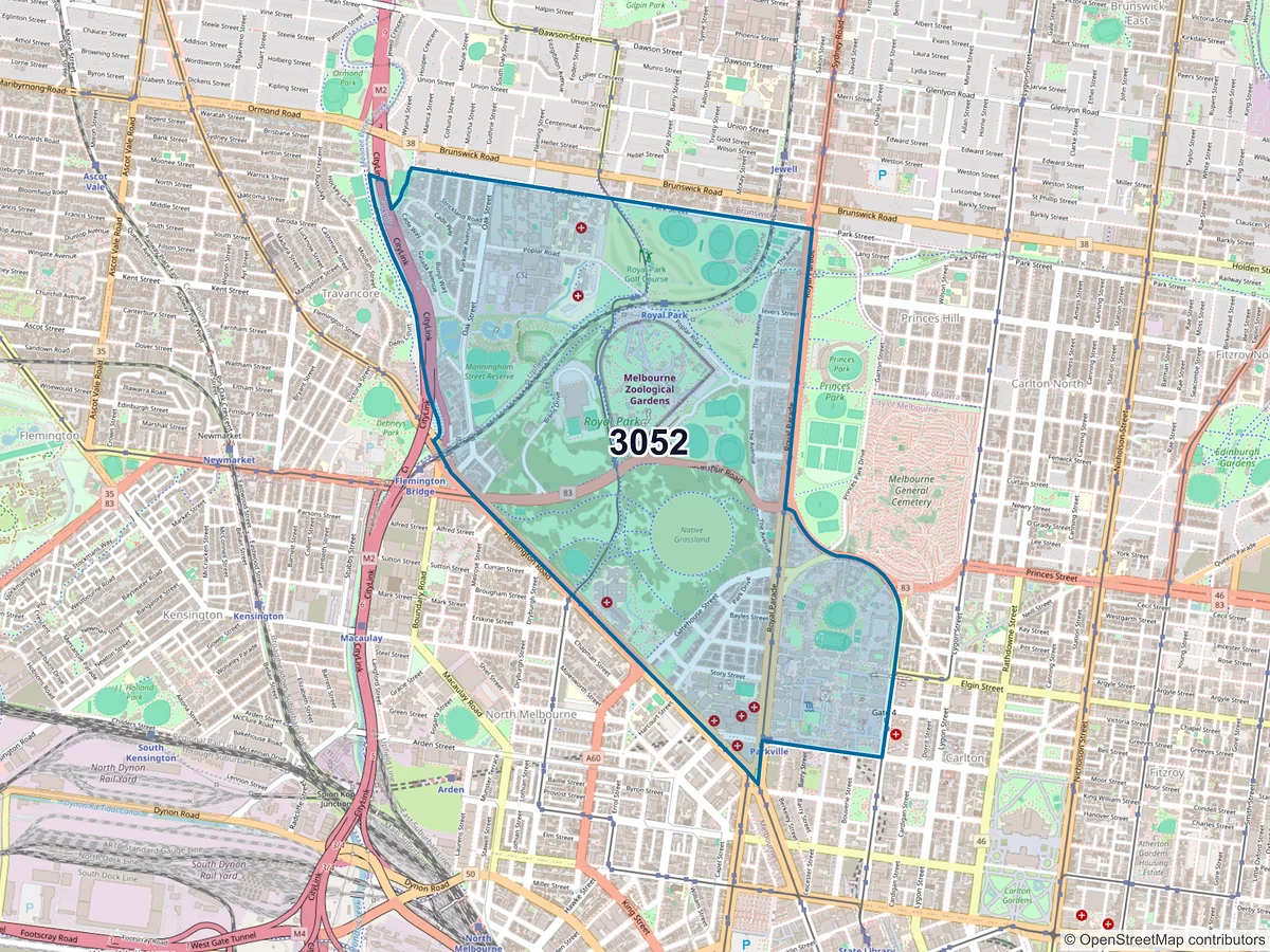 Map of postcode 3052 — Parkville, VIC, Australia