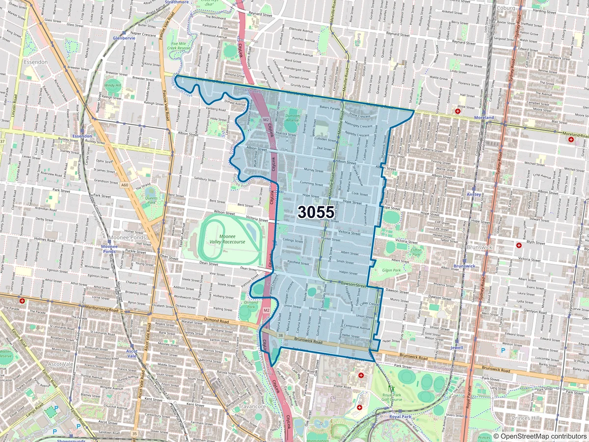 Map of postcode 3055 — Brunswick West, VIC, Australia