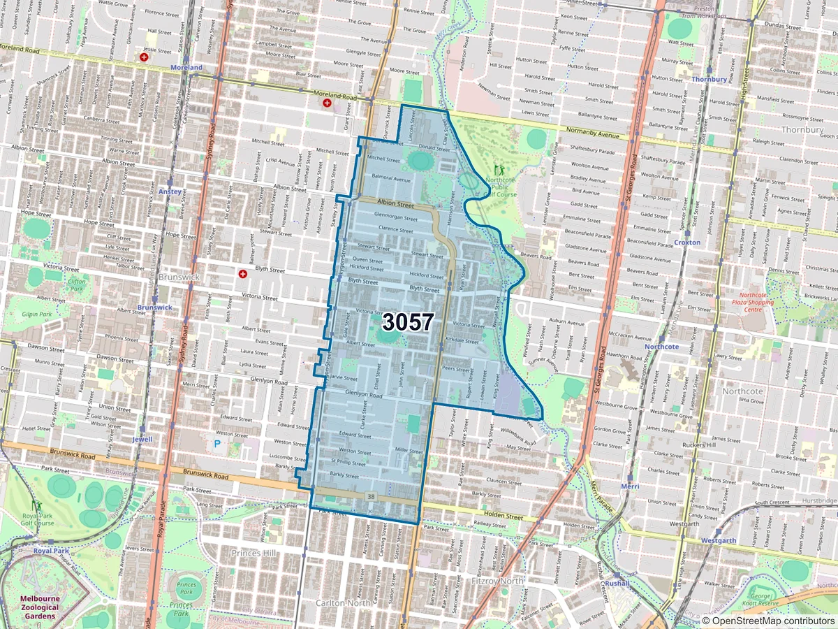 Map of postcode 3057 — Brunswick East, VIC, Australia