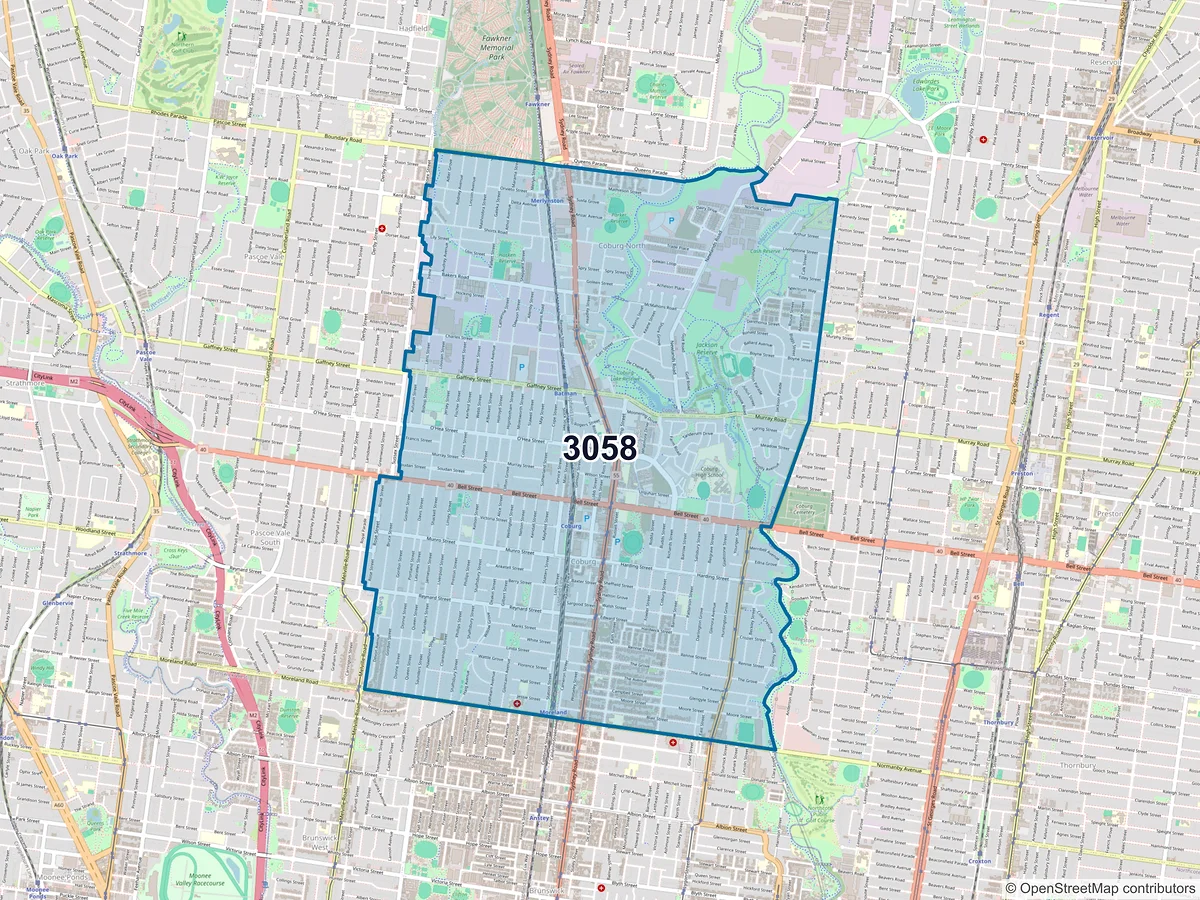 Map of postcode 3058 — Coburg, VIC, Australia