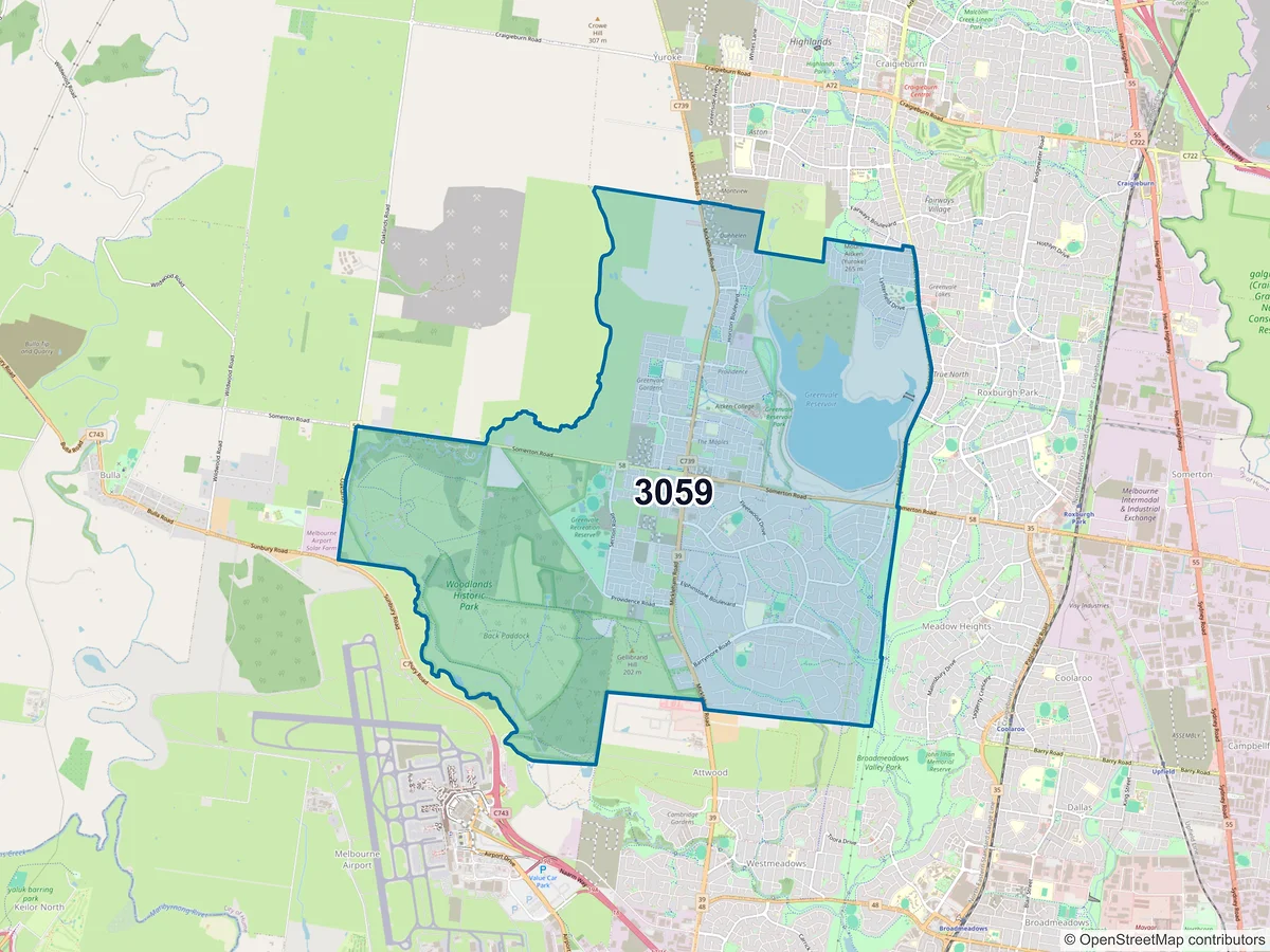 Map of postcode 3059 — Greenvale, VIC, Australia