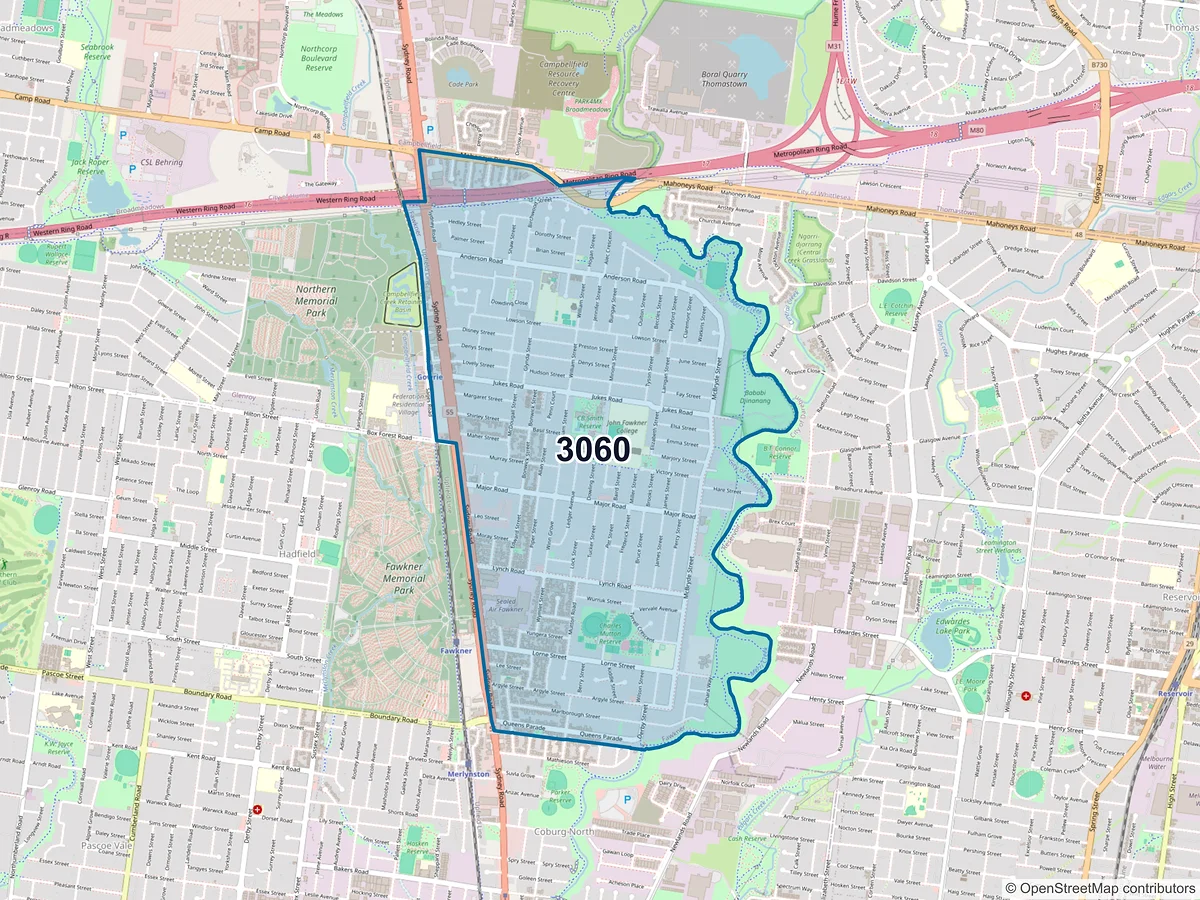 Map of postcode 3060 — Fawkner, VIC, Australia