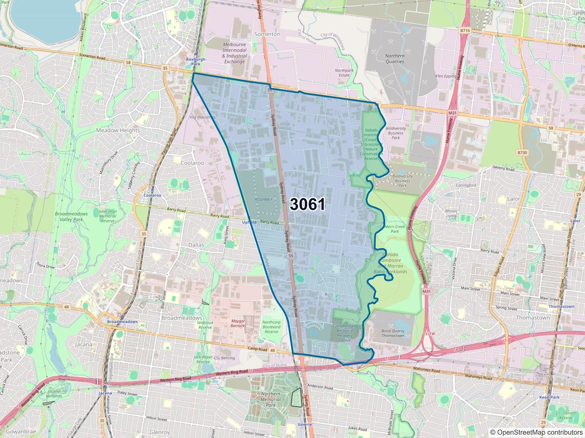 Map of postcode 3061 — Campbellfield, VIC, Australia