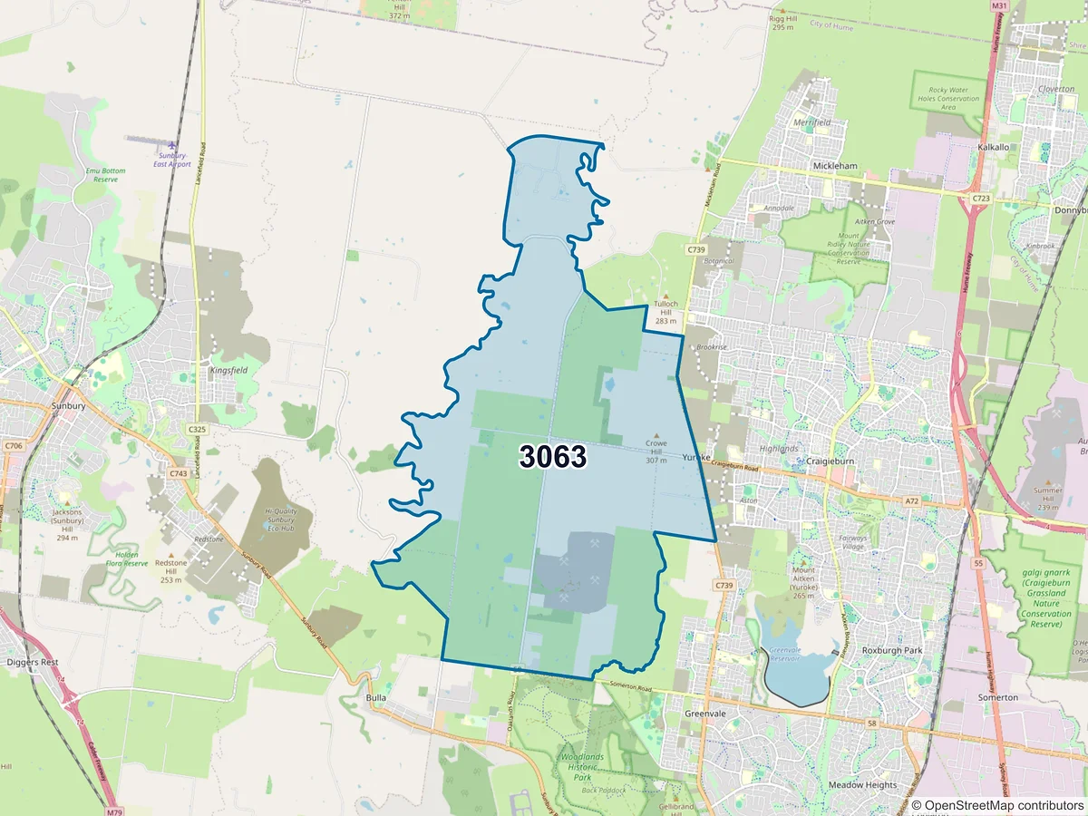 Map of postcode 3063 — Oaklands Junction, VIC, Australia
