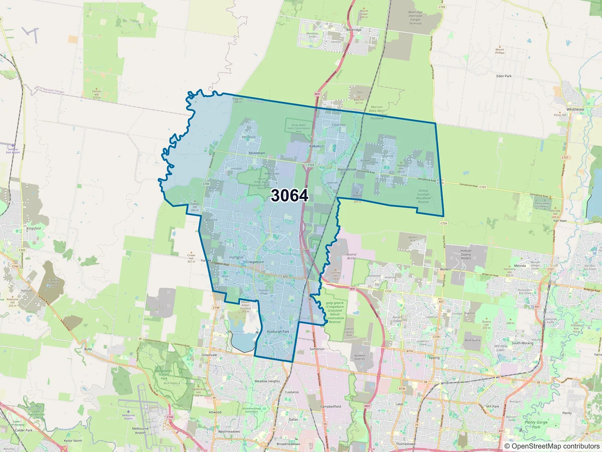 Map of postcode 3064 — Craigieburn, VIC, Australia