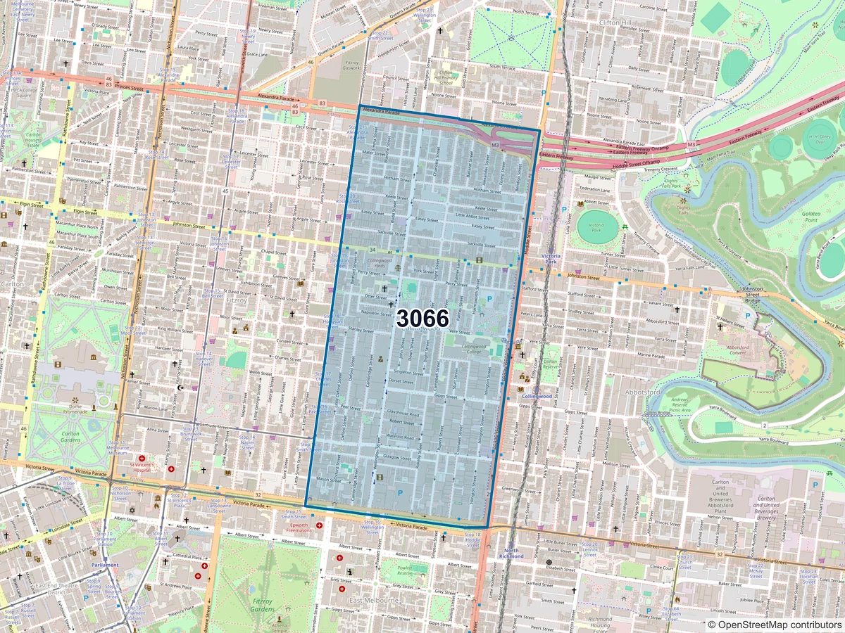 Map of postcode 3066 — Collingwood, VIC, Australia