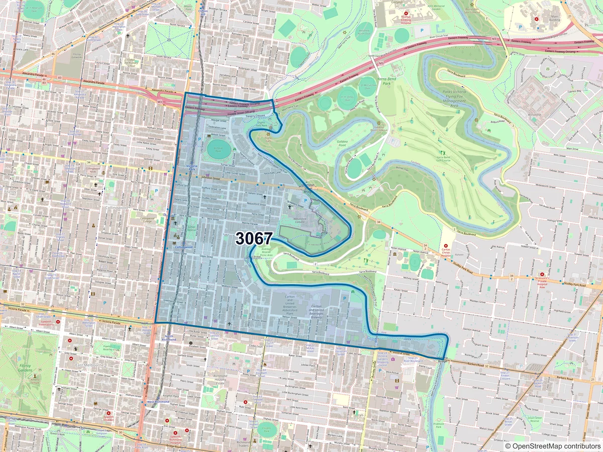 Map of postcode 3067 — Abbotsford, VIC, Australia