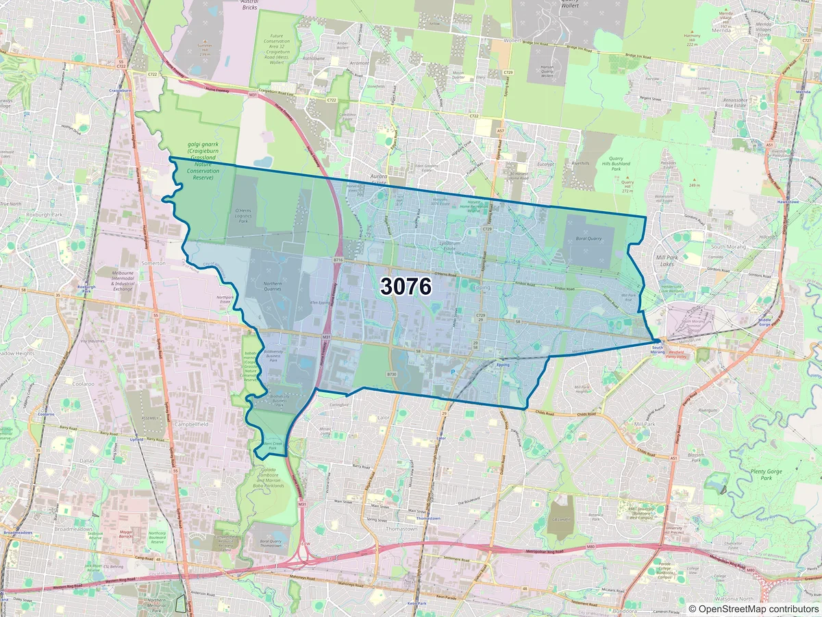Map of postcode 3076 — Epping, VIC, Australia