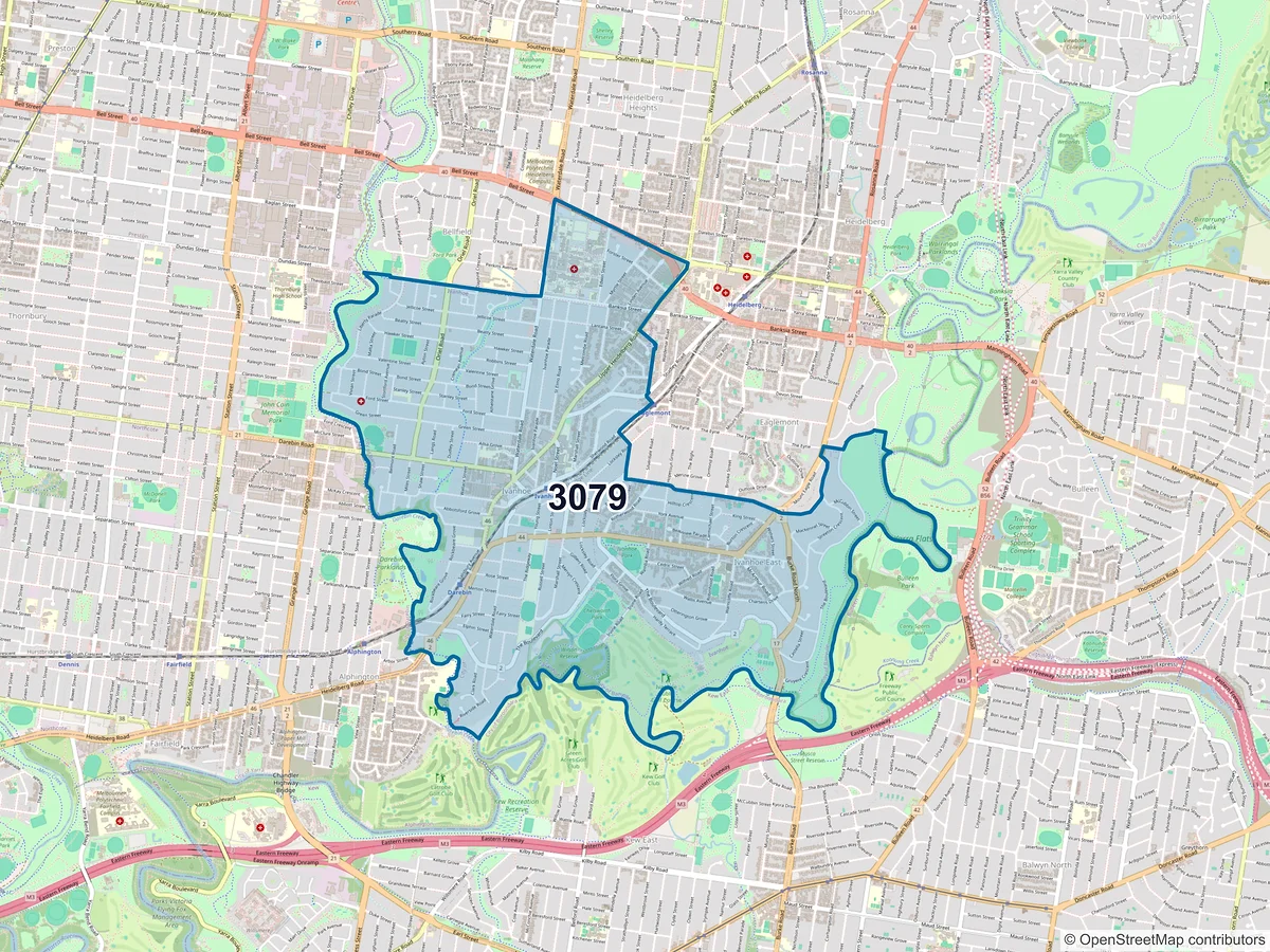Map of postcode 3079 — Ivanhoe, VIC, Australia