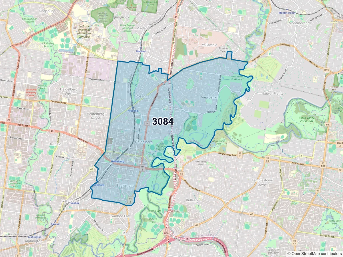 Map of postcode 3084 — Heidelberg, VIC, Australia