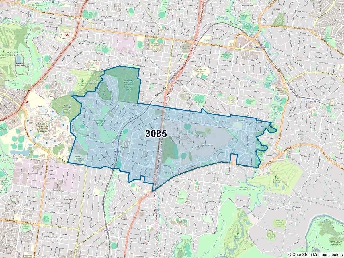 Map of postcode 3085 — Macleod, VIC, Australia
