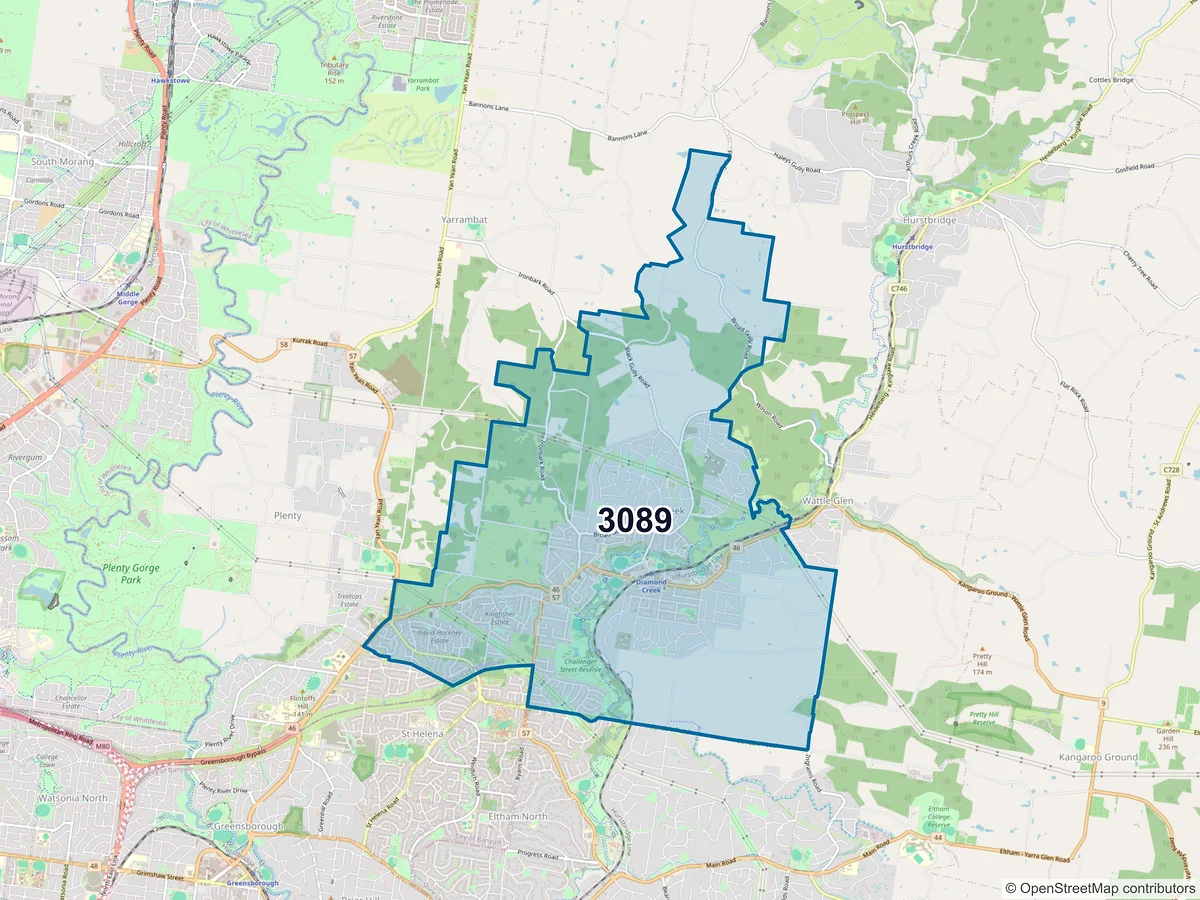Map of postcode 3089 — Diamond Creek, VIC, Australia