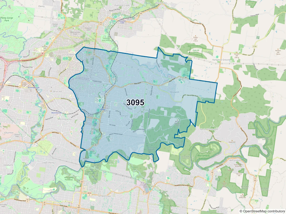 Map of postcode 3095 — Eltham, VIC, Australia
