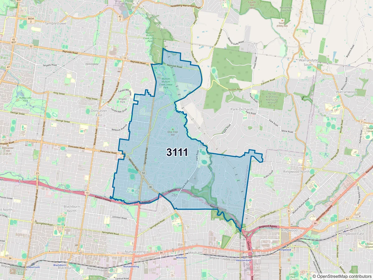 Map of postcode 3111 — Donvale, VIC, Australia