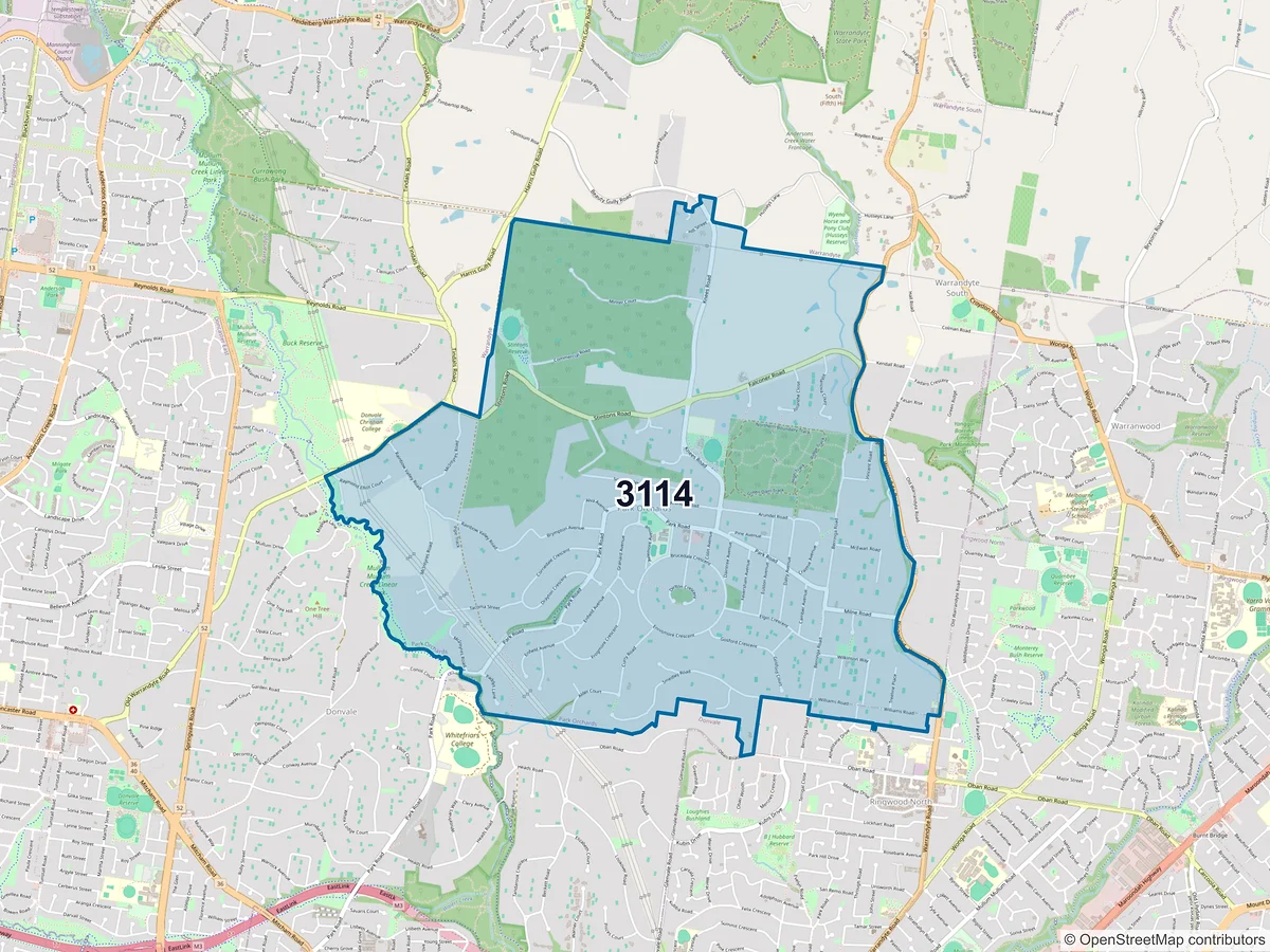 Map of postcode 3114 — Park Orchards, VIC, Australia