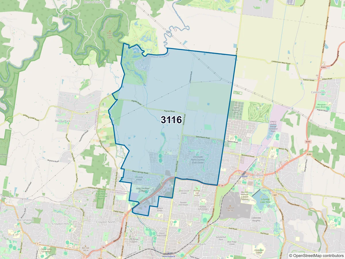 Map of postcode 3116 — Chirnside Park, VIC, Australia