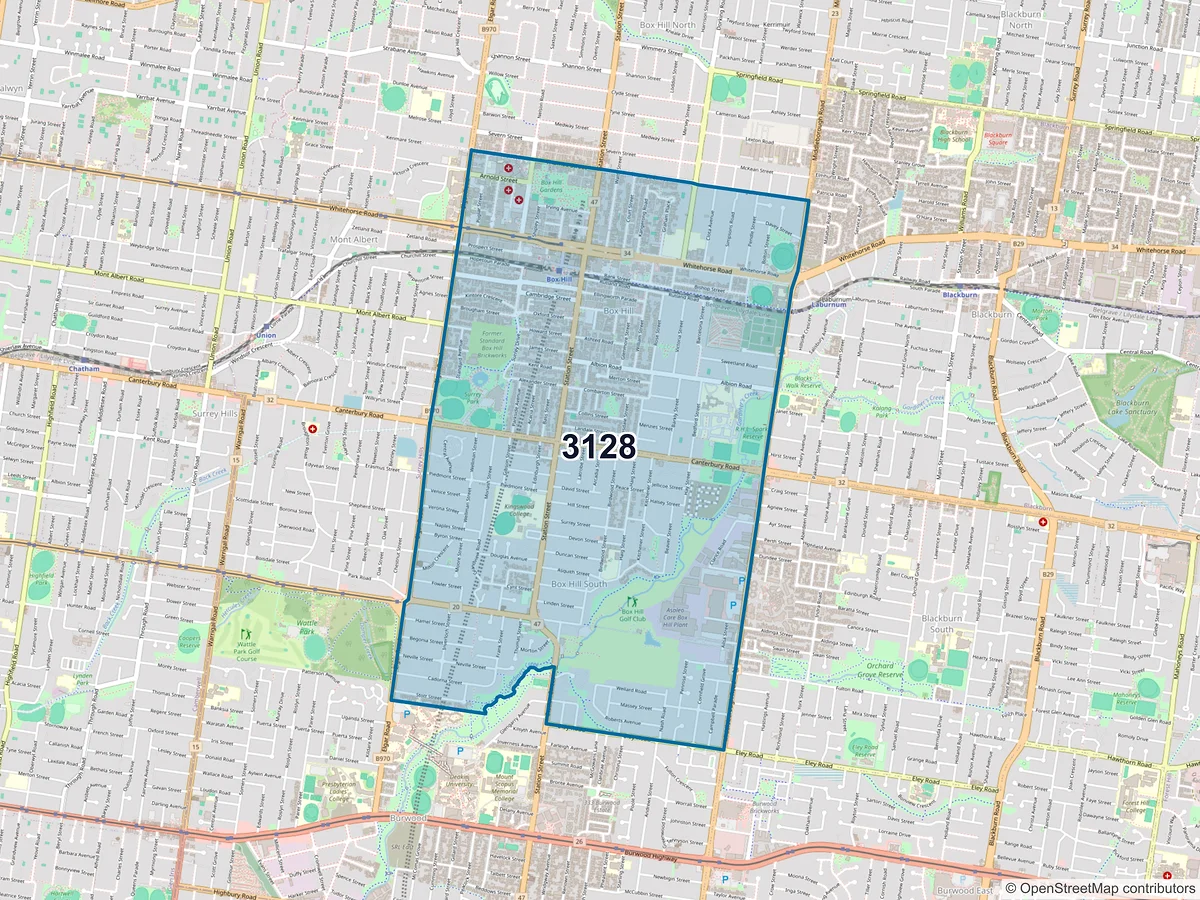 Map of postcode 3128 — Box Hill, VIC, Australia