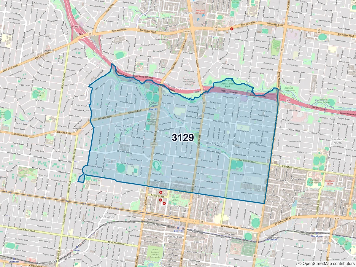 Map of postcode 3129 — Box Hill North, VIC, Australia