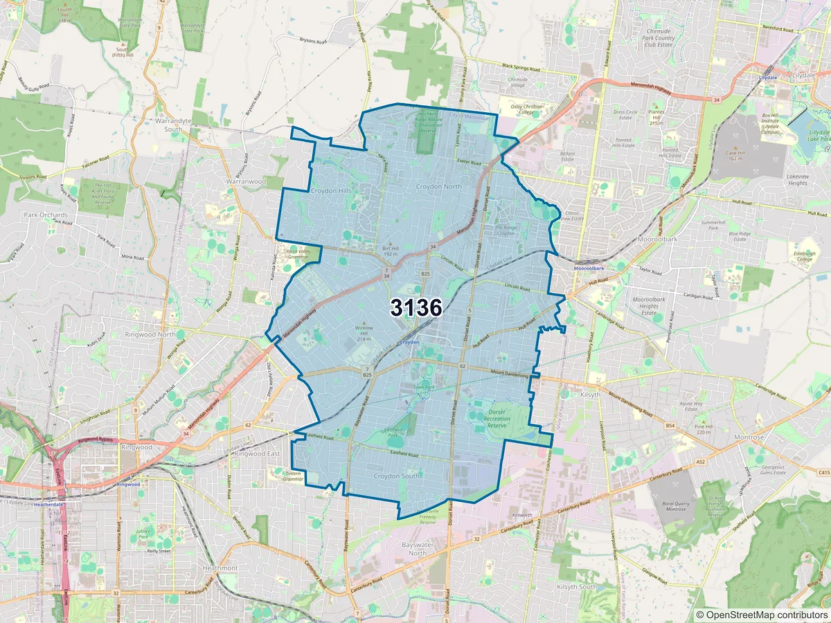 Map of postcode 3136 — Croydon, VIC, Australia