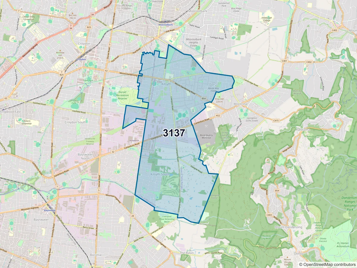 Map of postcode 3137 — Kilsyth, VIC, Australia