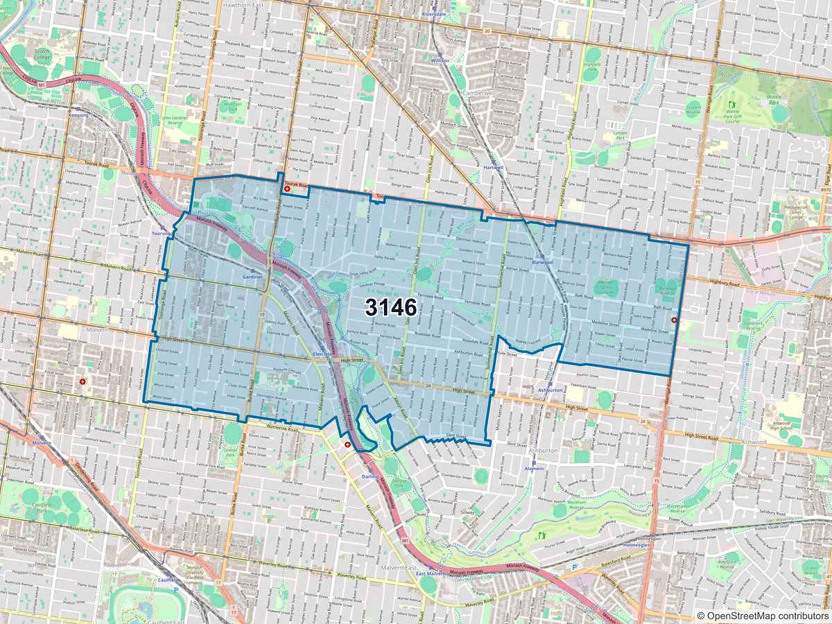 Map of postcode 3146 — Glen Iris, VIC, Australia
