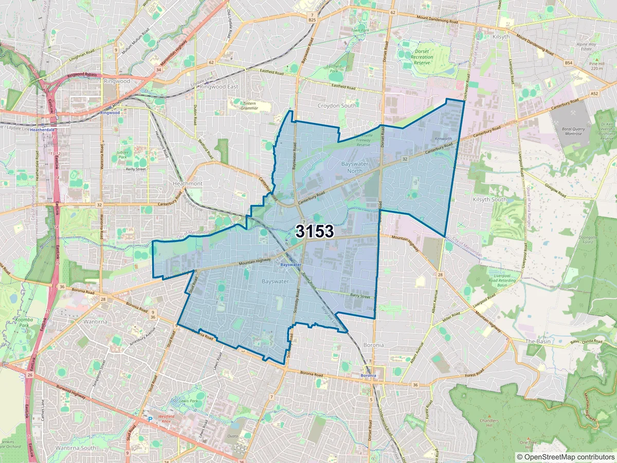 Map of postcode 3153 — Bayswater, VIC, Australia