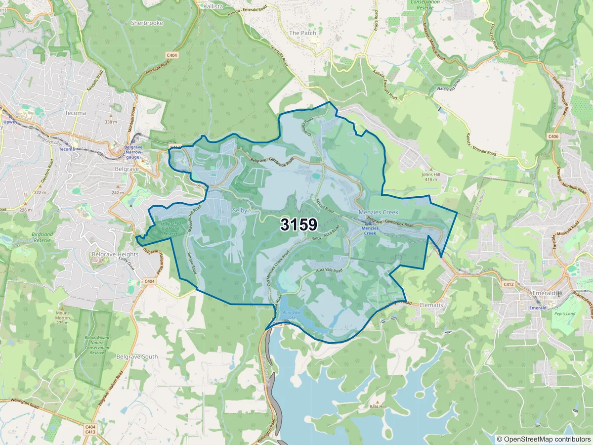 Map of postcode 3159 — Selby, VIC, Australia