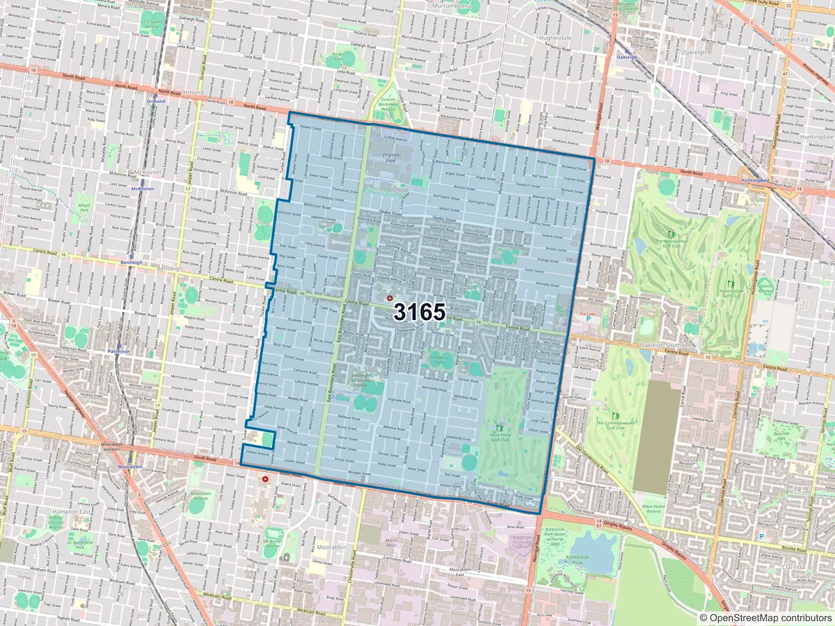 Map of postcode 3165 — Bentleigh East, VIC, Australia