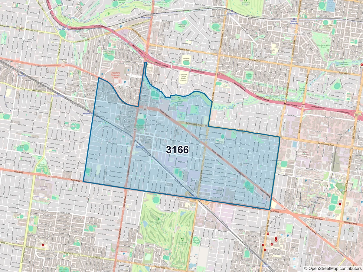 Map of postcode 3166 — Oakleigh, VIC, Australia