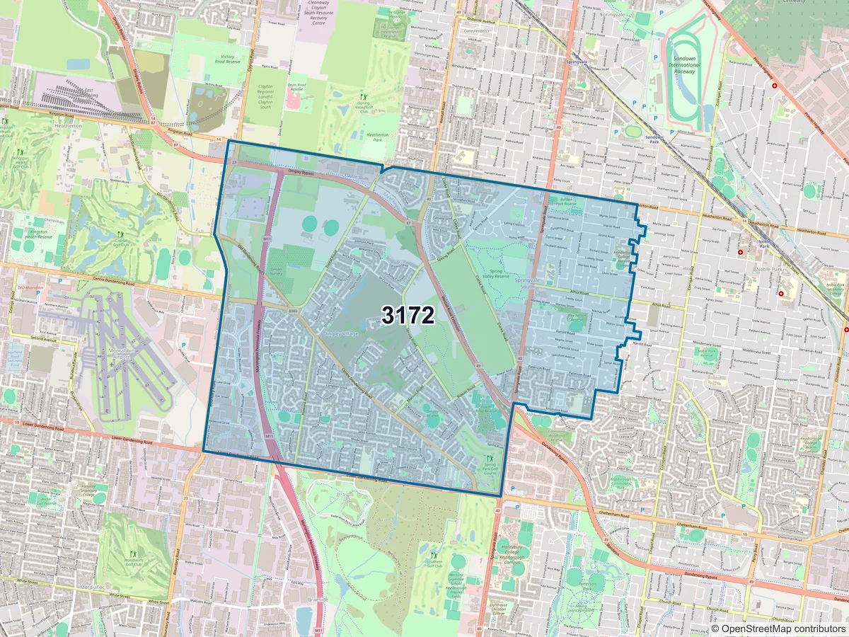 Map of postcode 3172 — Springvale South, VIC, Australia