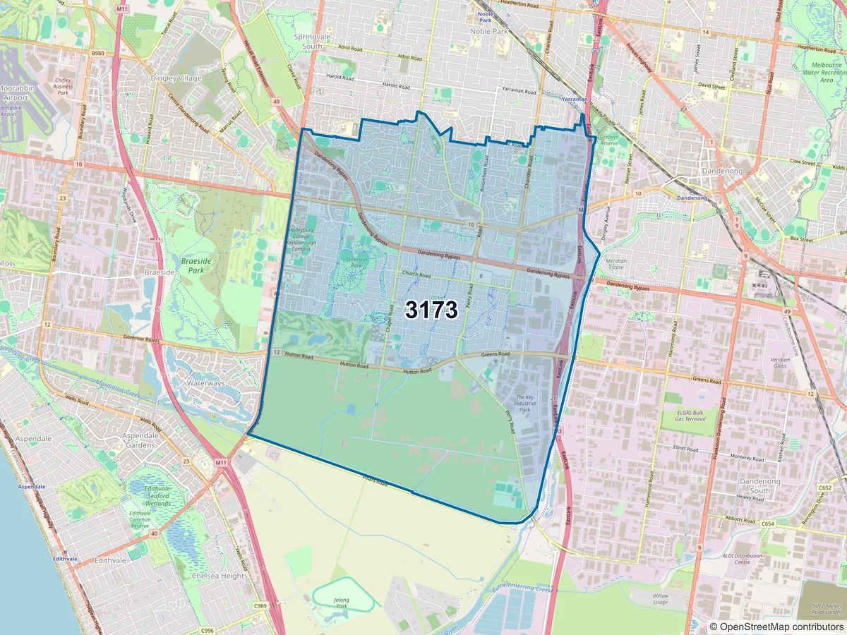 Map of postcode 3173 — Keysborough, VIC, Australia