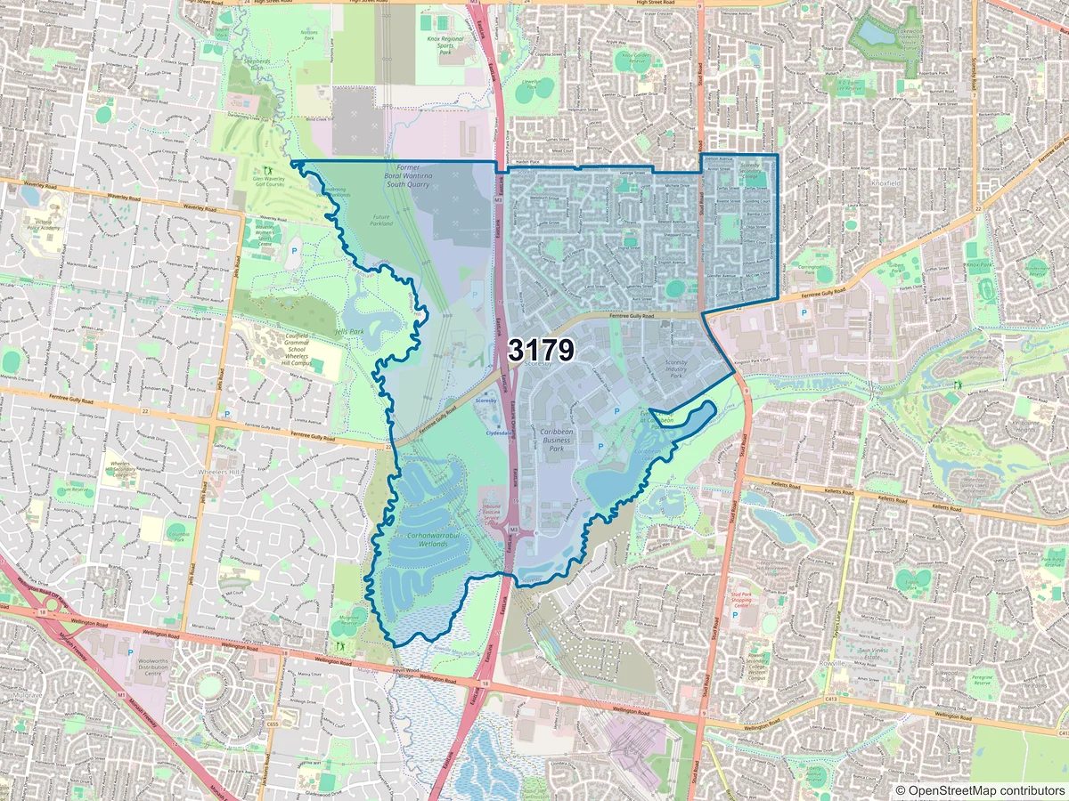 Map of postcode 3179 — Scoresby, VIC, Australia