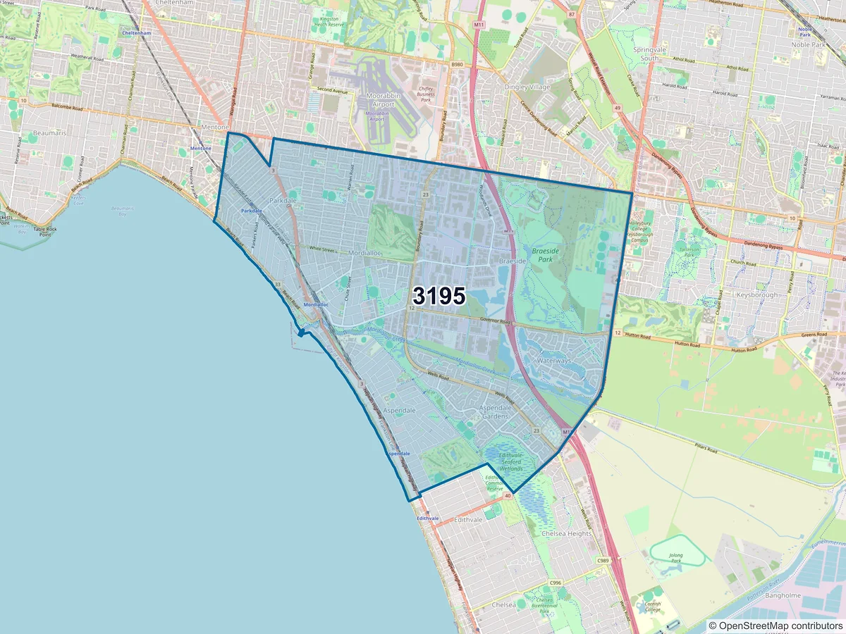 Map of postcode 3195 — Parkdale, VIC, Australia